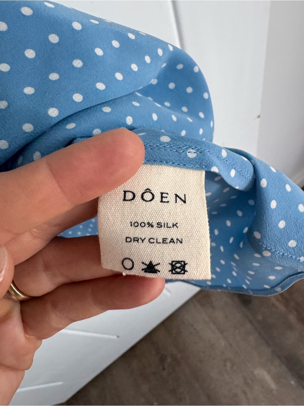 NWT Doen Blue Polka Dot Silk Skirt top Set Size S - Picture 8 of 11